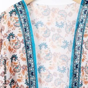 Swim boho feel floral print chiffon Kimono